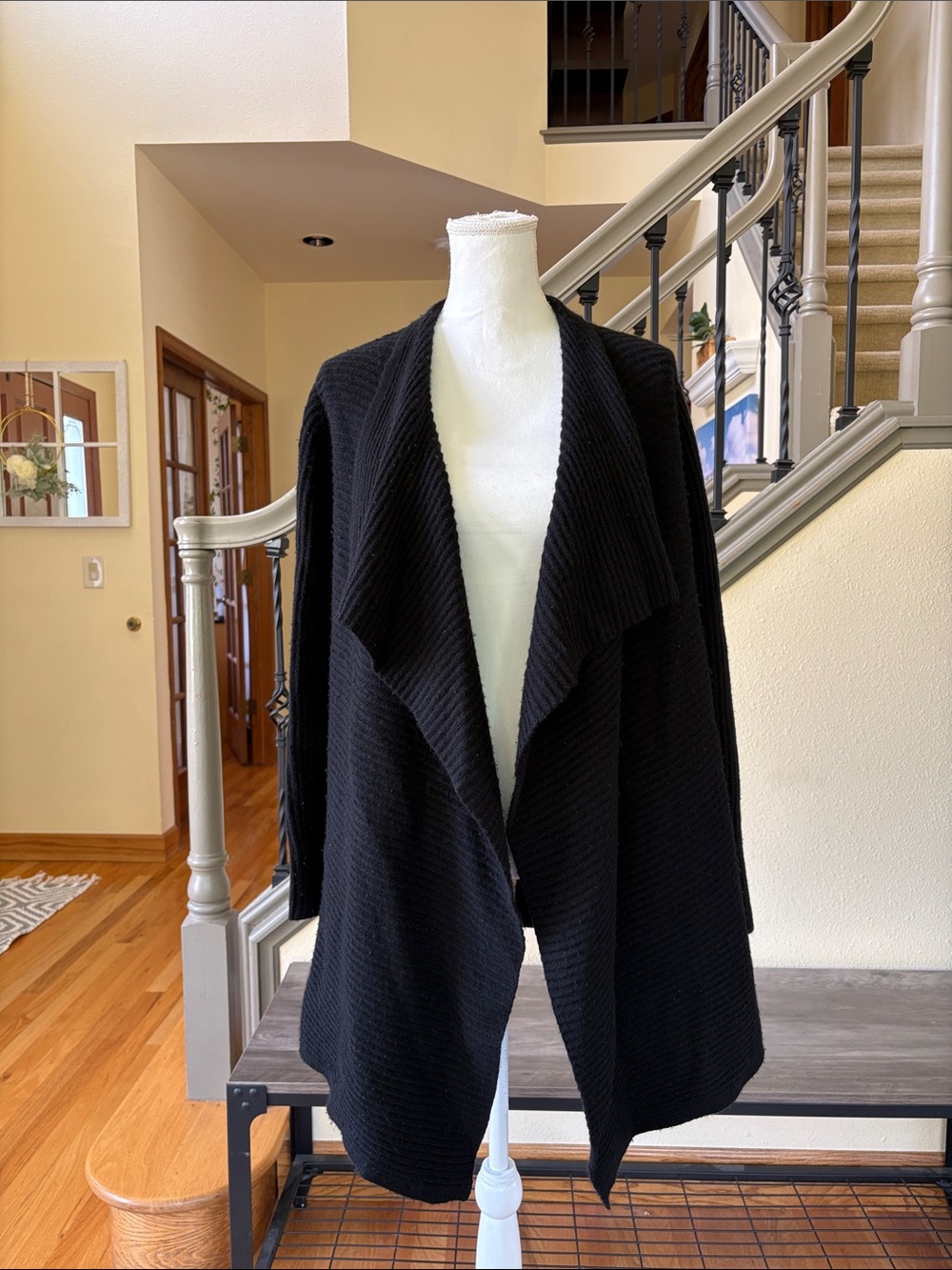 Polo Ralph Lauren Black Open-Front Draped Cardigan Sz Small Merino Wool/Cashmere